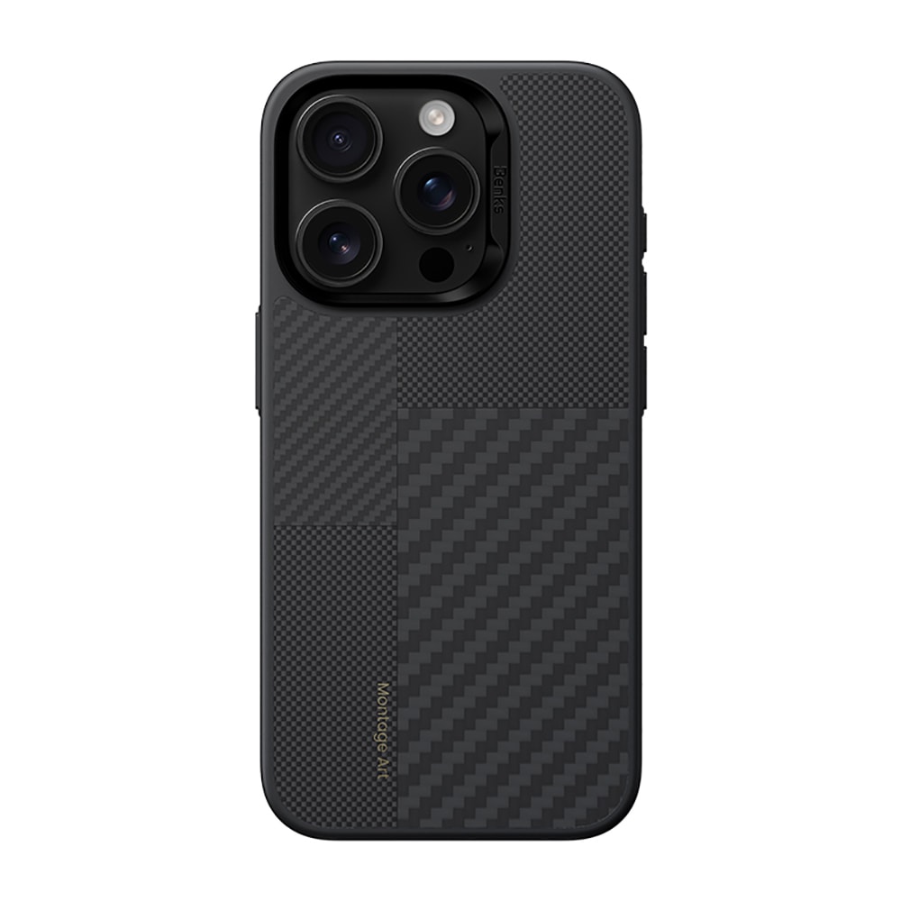 Apple iPhone 16 Pro Kılıf Karbon Fiber M-safe Şarj Özellikli Kamera Kontrol Butonlu Benks Hybrid ArmorPro Montage Kevlar Kapak