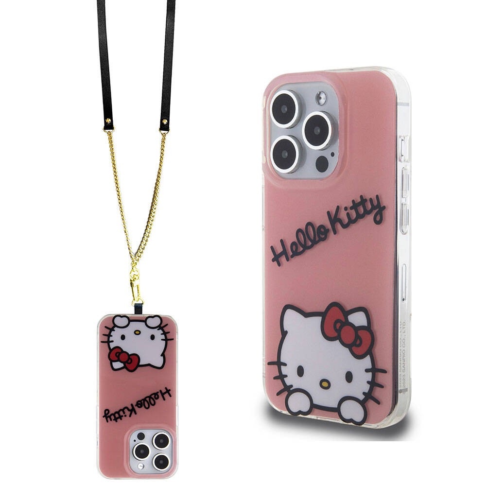 iPhone 15 Pro Kılıf Hello Kitty Orjinal Lisanslı Askılı Yazı ve İkonik Logolu Daydreaming Kılıf