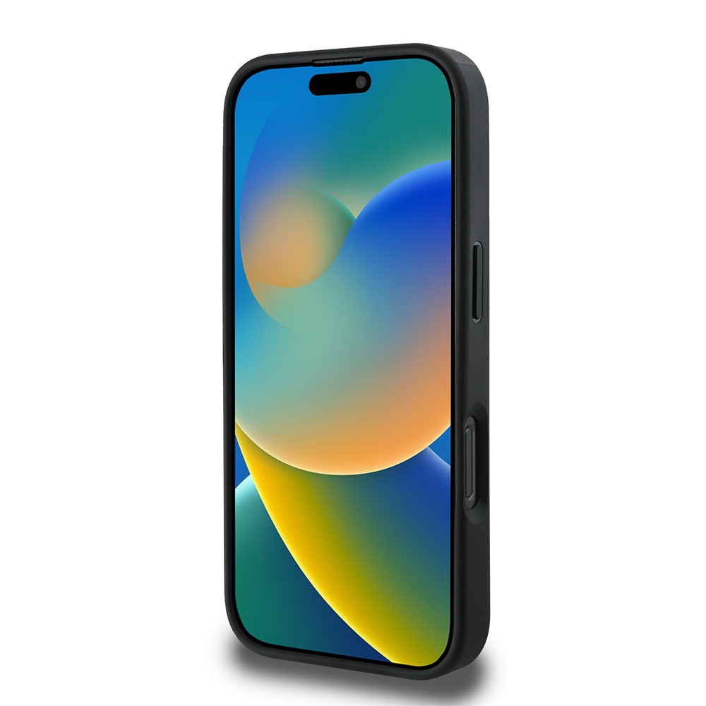 Apple iPhone 16 Pro Kılıf Mercedes Benz Orjinal Lisanslı M-safe Şarj Özellikli 3D Metal Logolu Mavi Dikey Eğri Çizgili Deri Kapak