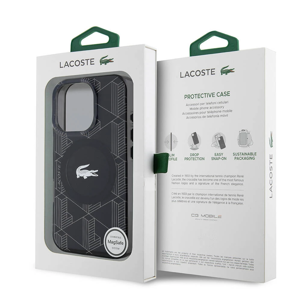 iPhone 16 Pro Kılıf Lacoste Orjinal Lisanslı Magsafe Şarj Özellikli IML Baskılı Gümüş Timsah Logolu Monogram Kılıf