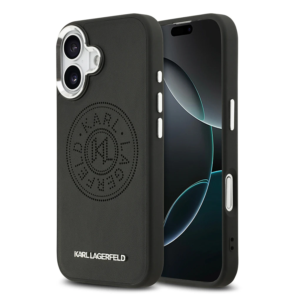 Apple iPhone 17 Kılıf Karl Lagerfeld Orjinal Lisanslı M-safe Şarj Özellikli Delikli Tasarım Metal Logolu PU Deri Kapak