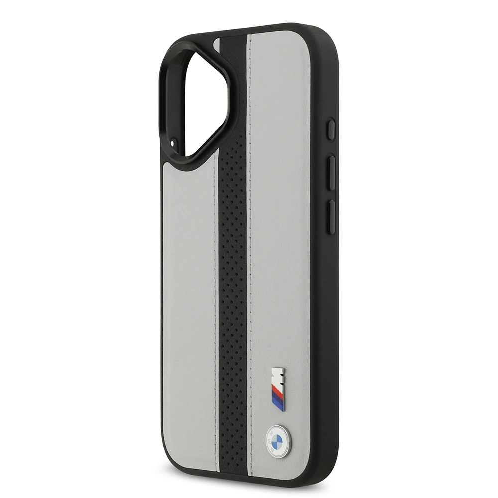 Apple iPhone 17 Kılıf BMW Orjinal Lisanslı M-safe Şarj Özellikli Deri Arka Yüzey Metal Logolu Delikli Şerit Tasarımlı Kapak
