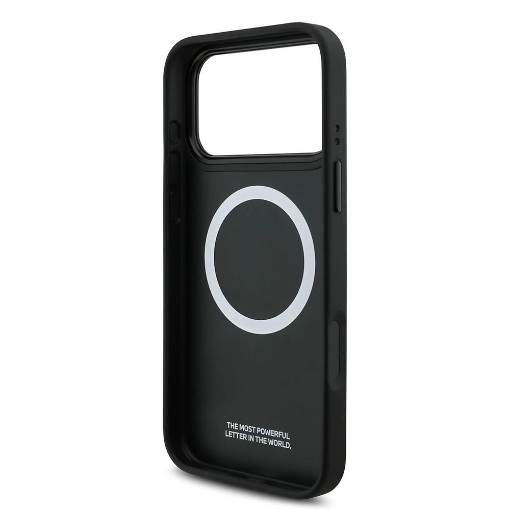 Apple iPhone 17 Pro Kılıf BMW Orjinal Lisanslı M-safe Şarj Özellikli Deri Arka Yüzey Metal Logolu Delikli Şerit Tasarımlı Kapak