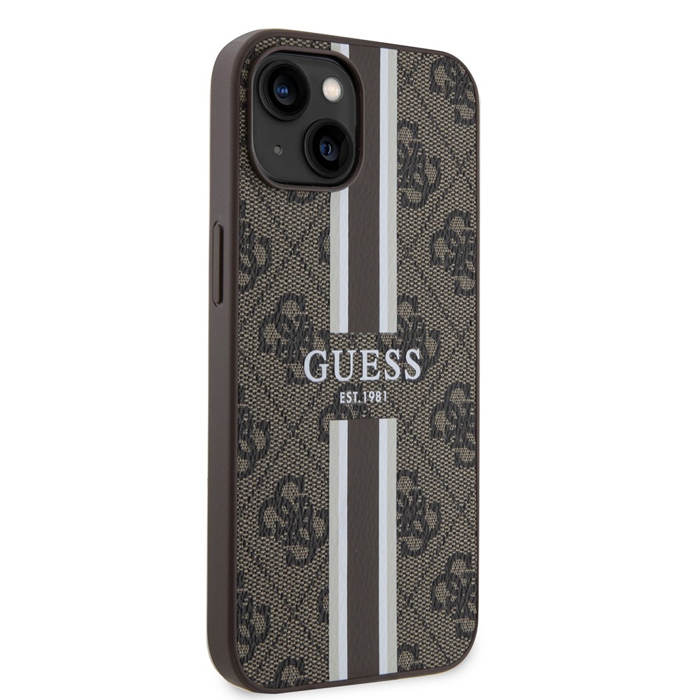 iPhone 15 Kılıf Guess Orjinal Lisanslı Magsafe Şarj Özellikli 4G Şerit Tasarımlı Printed Kılıf
