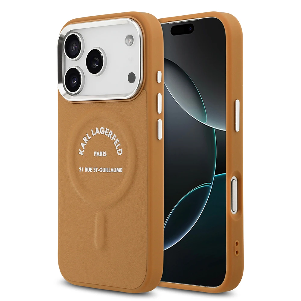 Apple iPhone 17 Pro Kılıf Karl Lagerfeld Orjinal Lisanslı M-safe Şarj Özellikli Metal Kamera ve Buton Tasarımlı Paris RSG PU Deri Kapak