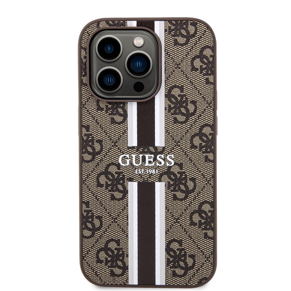 iPhone 15 Pro Kılıf Guess Orjinal Lisanslı Magsafe Şarj Özellikli 4G Şerit Tasarımlı Printed Kılıf