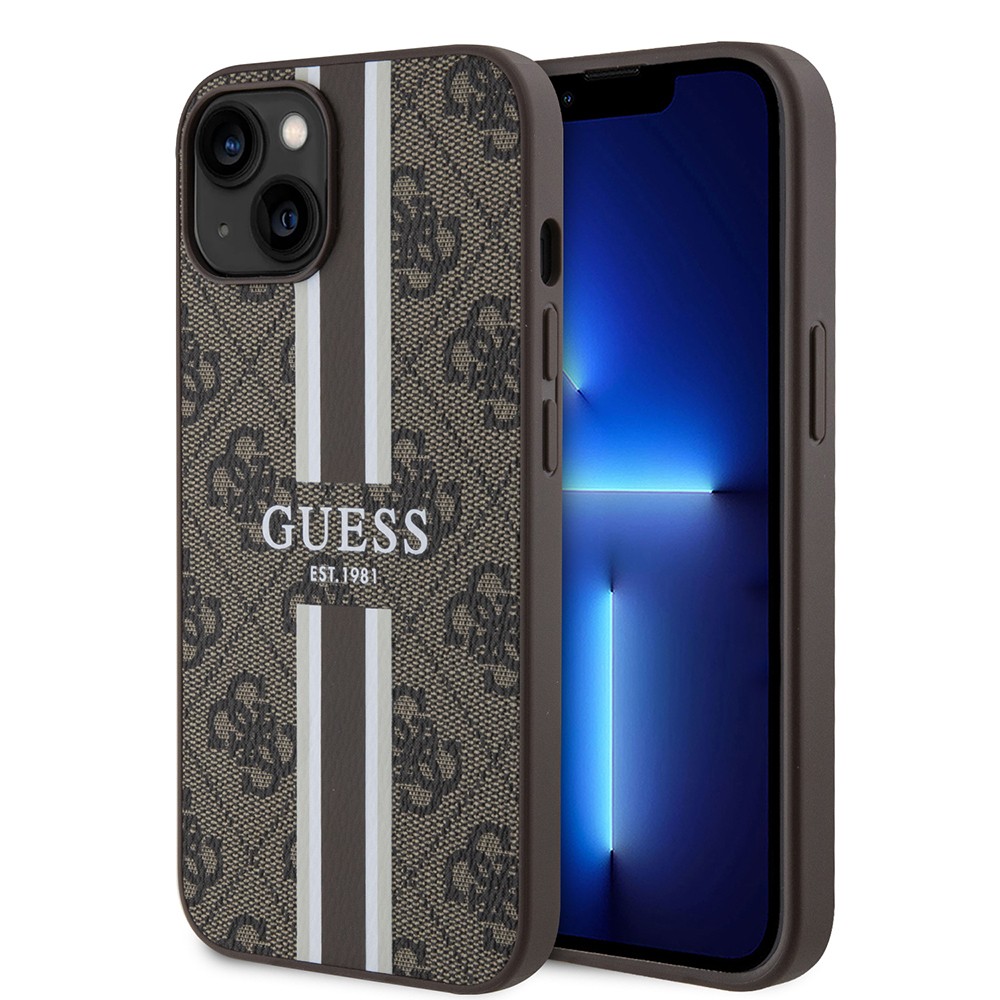 iPhone 15 Kılıf Guess Orjinal Lisanslı Magsafe Şarj Özellikli 4G Şerit Tasarımlı Printed Kılıf