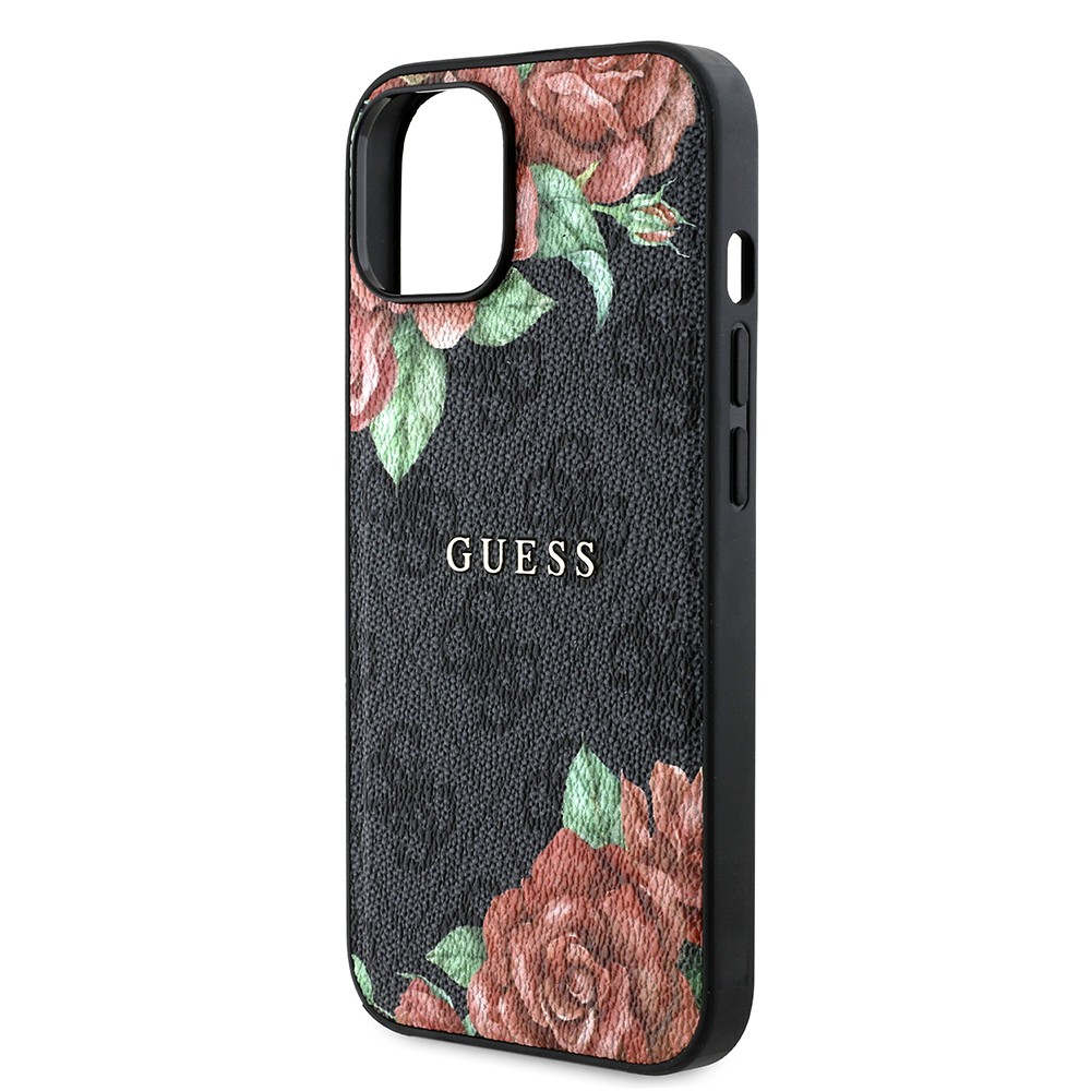 iPhone 15 Kılıf Guess Orjinal Lisanslı Magsafe Şarj Özellikli Gül Baskılı 4G Desenli Yazı Logolu Kılıf