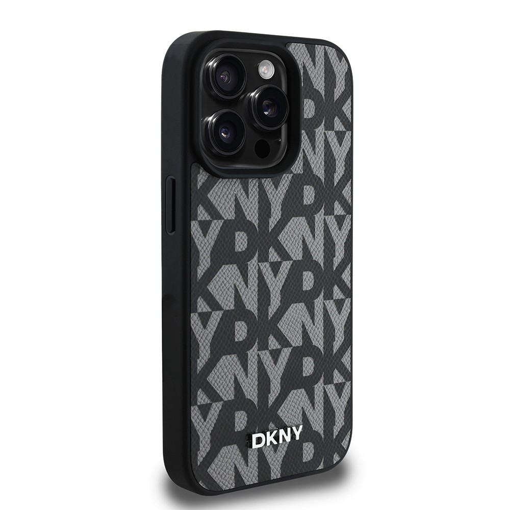 Apple iPhone 15 Pro Max Kılıf DKNY Orjinal Lisanslı M-safe Şarj Özellikli 3D Yazılı Grid Pattern Kapak