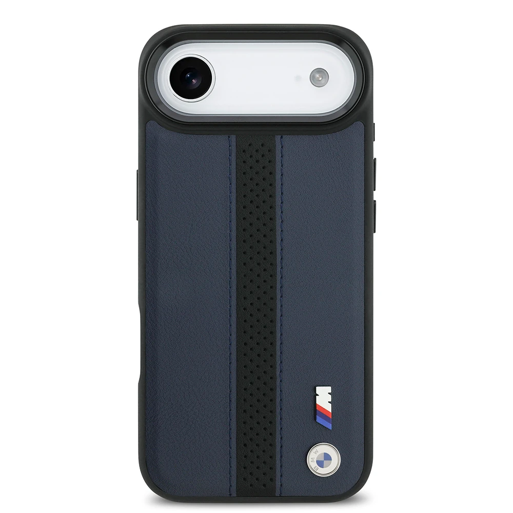 Apple iPhone 17 Air Kılıf BMW Orjinal Lisanslı M-safe Şarj Özellikli Deri Arka Yüzey Metal Logolu Delikli Şerit Tasarımlı Kapak