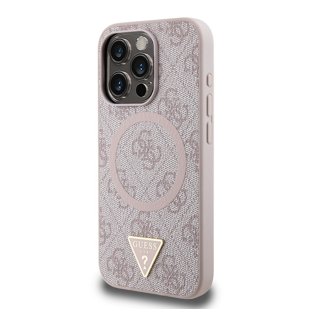 iPhone 16 Pro Kılıf Guess Orjinal Lisanslı Magsafe Şarj Özellikli PU Üçgen Logo 4G Desenli Kılıf