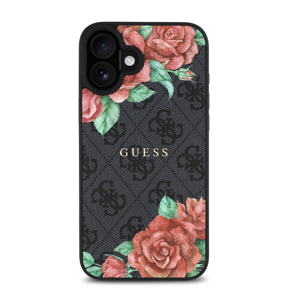 iPhone 16 Plus Kılıf Guess Orjinal Lisanslı Magsafe Şarj Özellikli Gül Baskılı 4G Desenli Yazı Logolu Kılıf