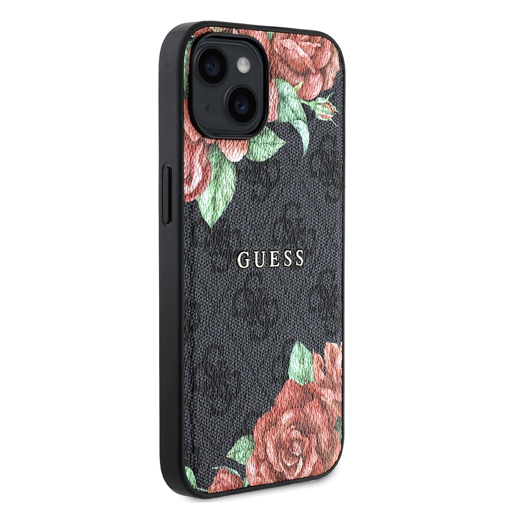 iPhone 15 Kılıf Guess Orjinal Lisanslı Magsafe Şarj Özellikli Gül Baskılı 4G Desenli Yazı Logolu Kılıf