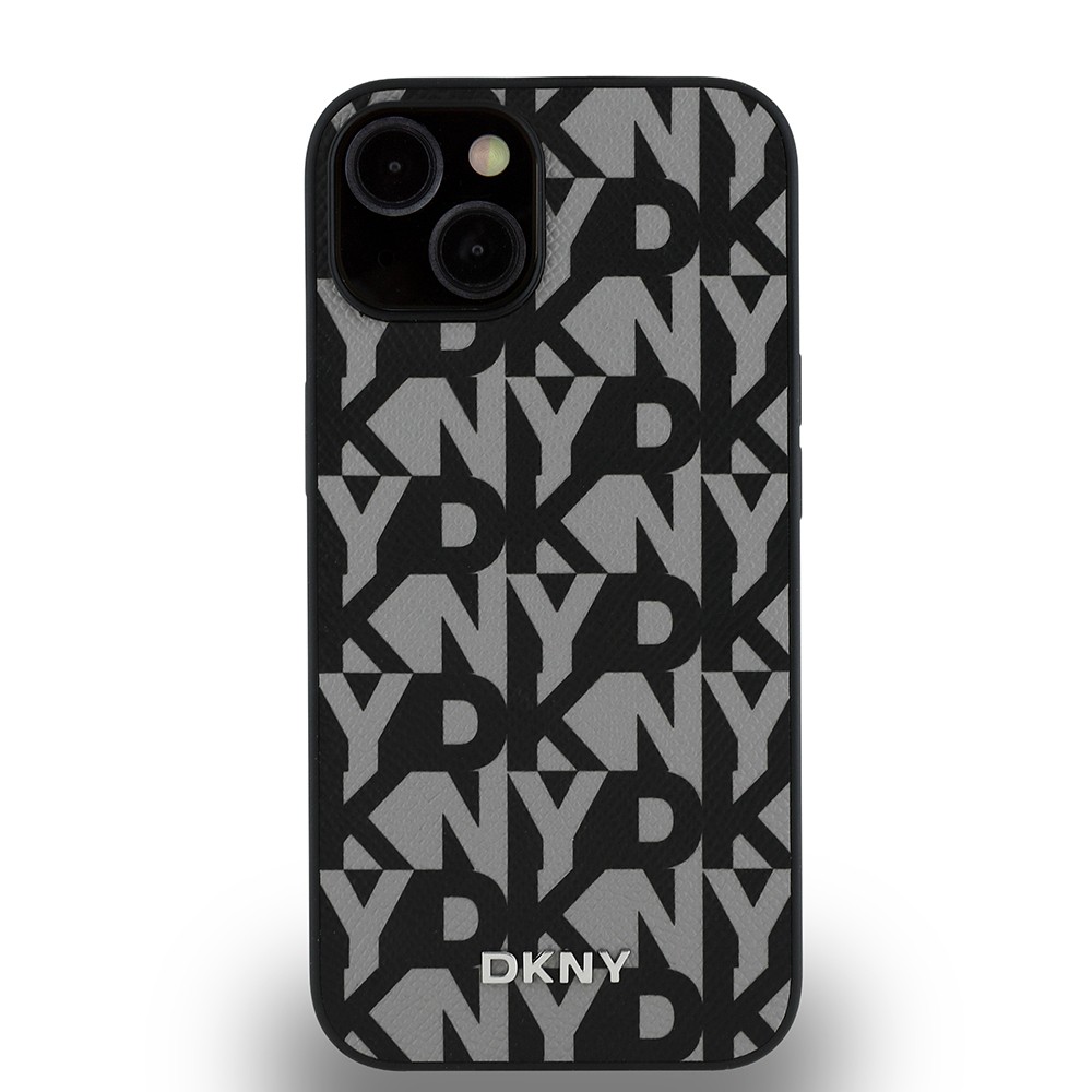 Apple iPhone 15 Kılıf DKNY Orjinal Lisanslı M-safe Şarj Özellikli 3D Yazılı Grid Pattern Kapak