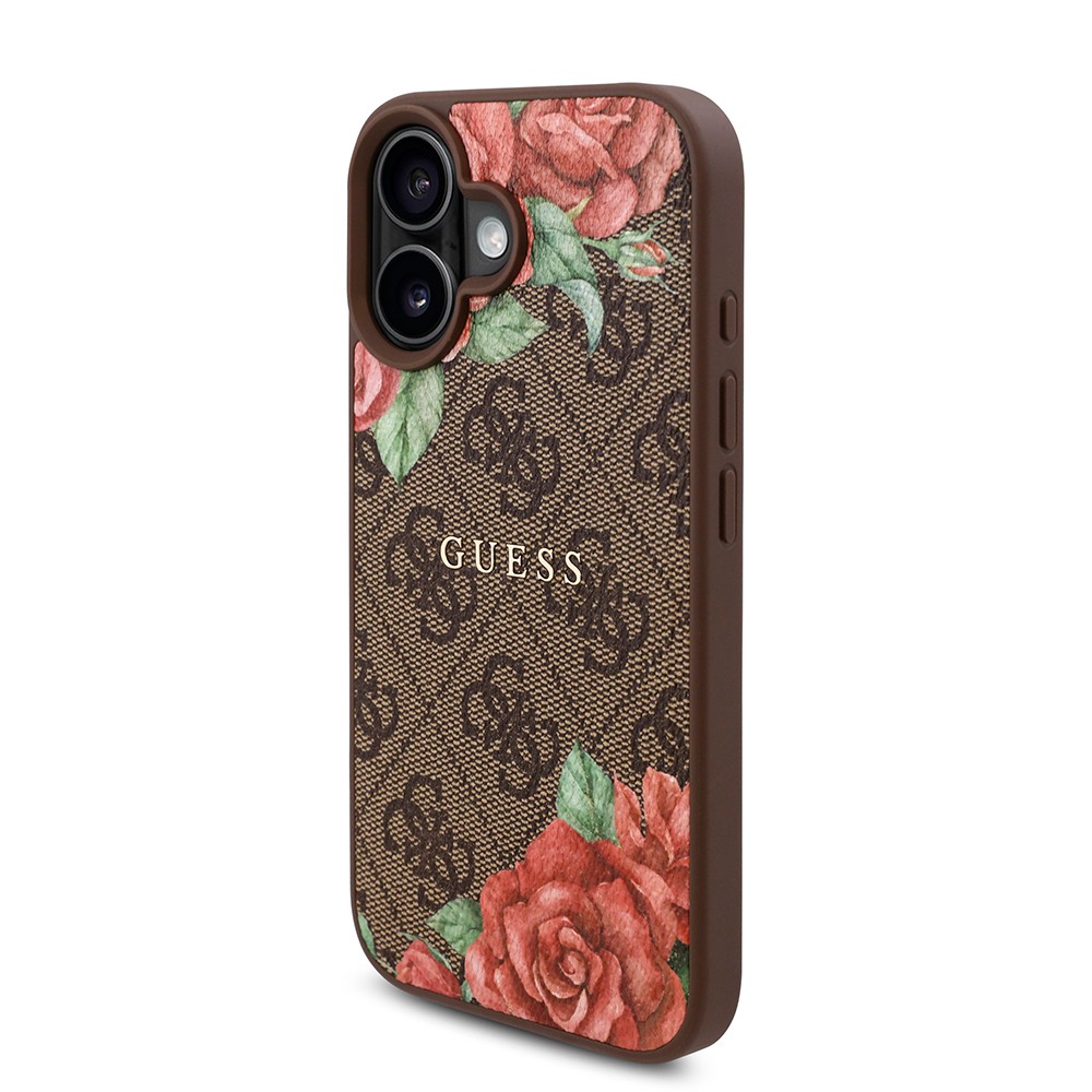 iPhone 16 Plus Kılıf Guess Orjinal Lisanslı Magsafe Şarj Özellikli Gül Baskılı 4G Desenli Yazı Logolu Kılıf