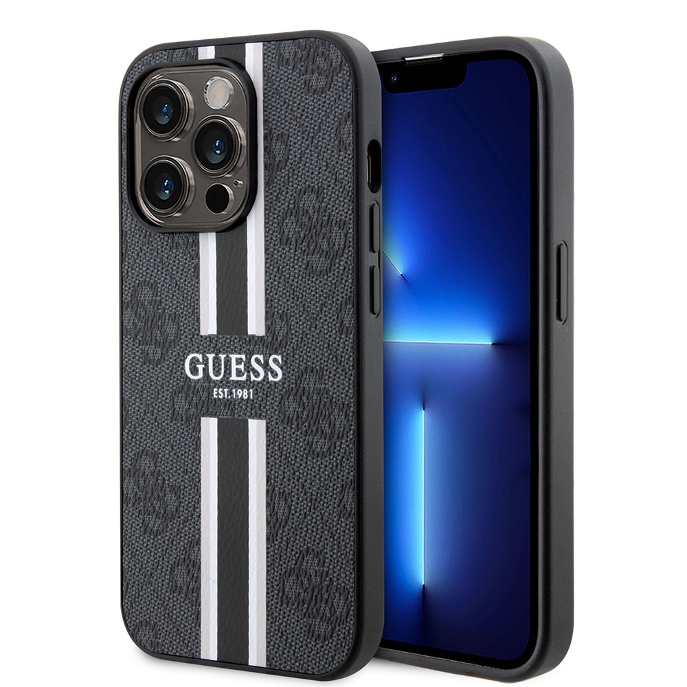 iPhone 15 Pro Kılıf Guess Orjinal Lisanslı Magsafe Şarj Özellikli 4G Şerit Tasarımlı Printed Kılıf