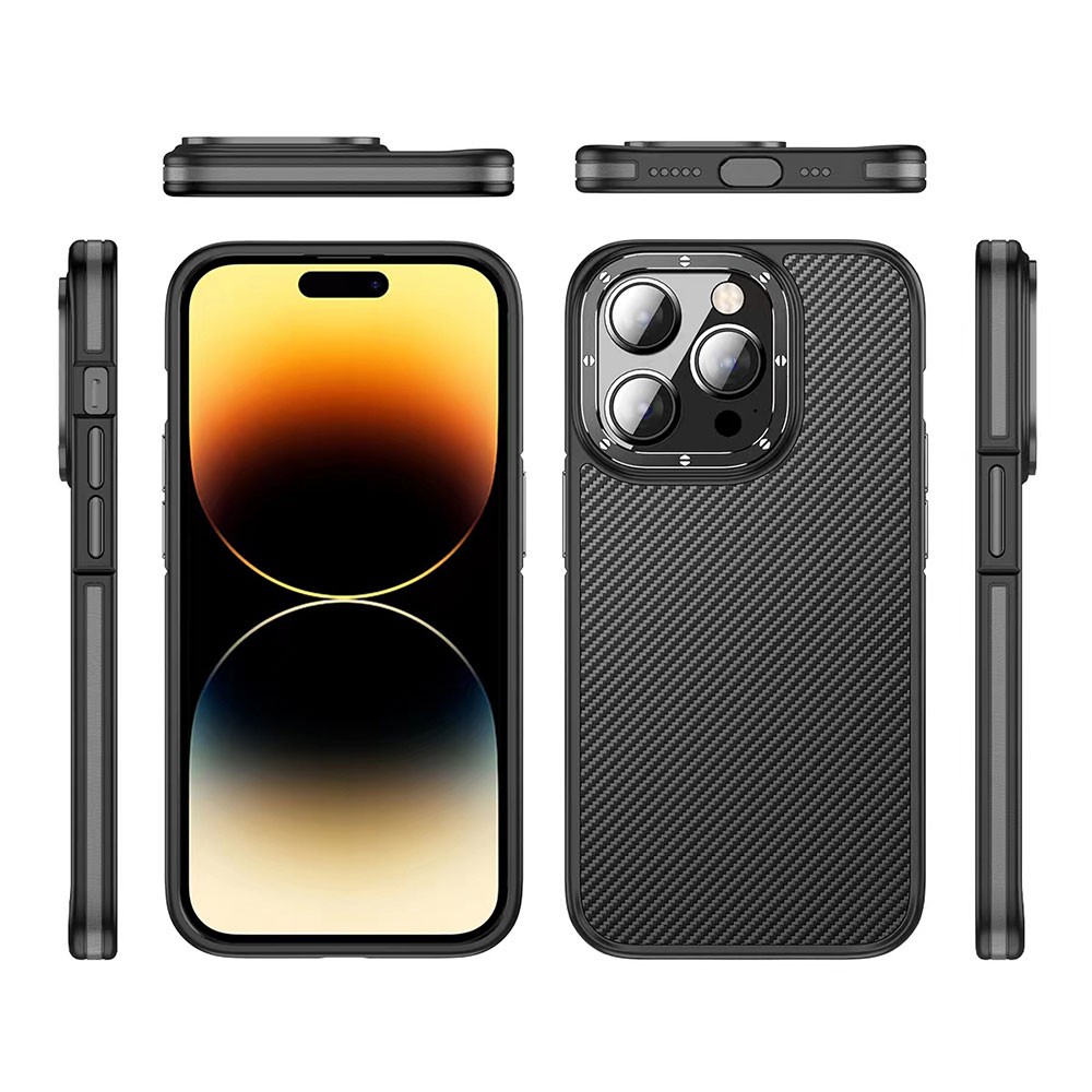 iPhone 14 Pro Max Kılıf Mat Transparan Karbon Fiber Görünümlü Wlons Marin Kılıf