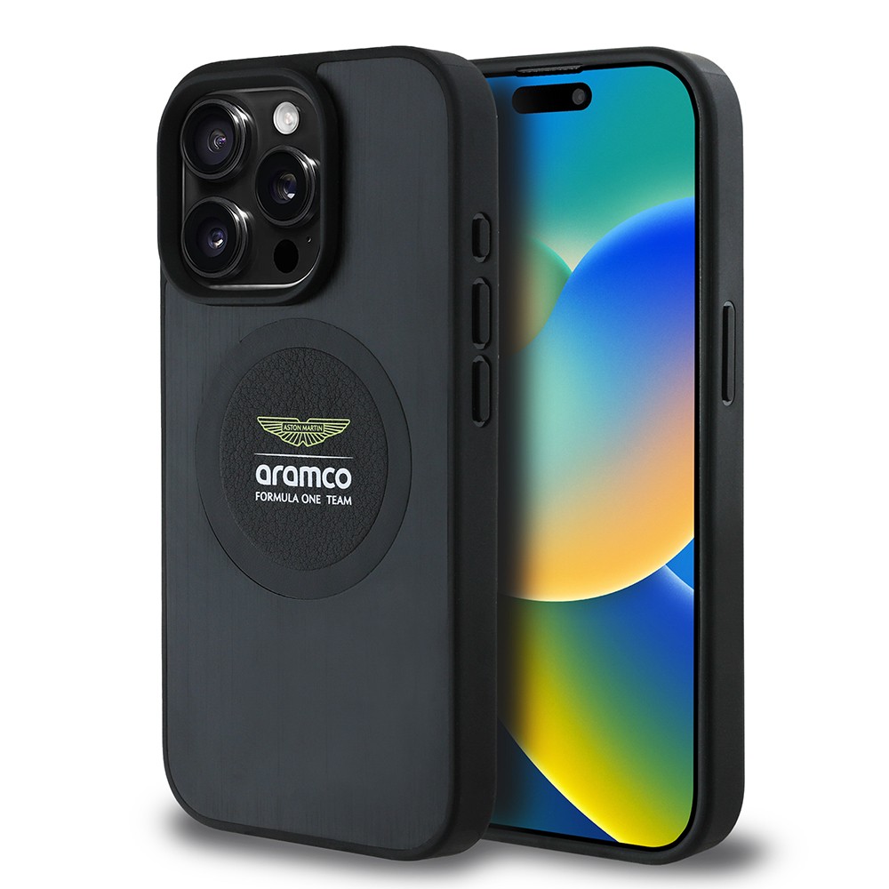 Apple iPhone 15 Pro Max Kılıf Aston Martin Orjinal Lisanslı M-safe Şarj Özellikli Aluminyum Arka Yüzeyli Formula One Team Baskılı Kapak