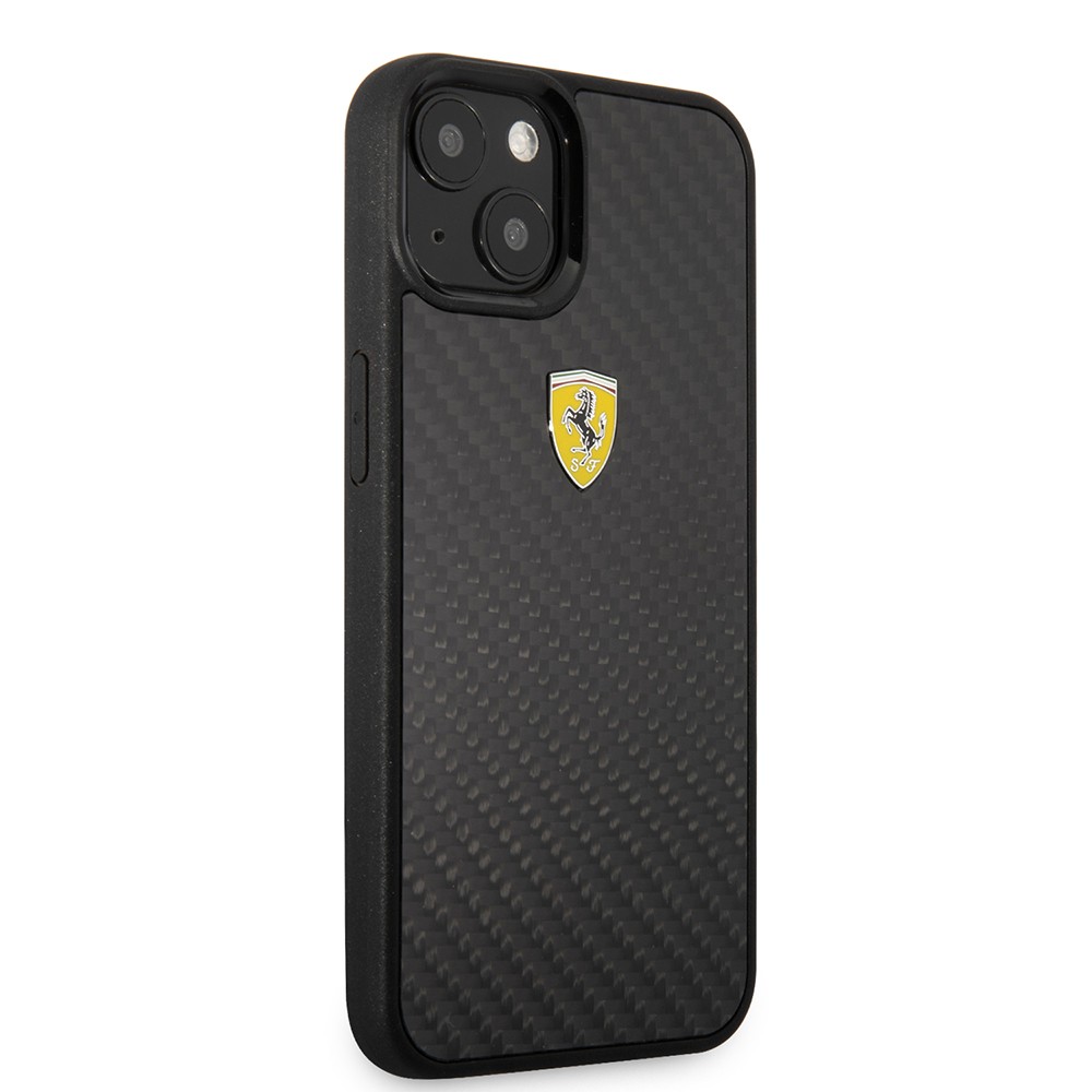 Apple iPhone 13 Mini Kılıf Ferrari Orjinal Lisanlı Klasik Metal Logolu Karbon Dizayn Kapak