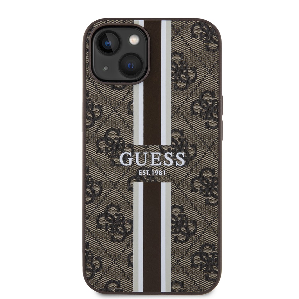 iPhone 15 Kılıf Guess Orjinal Lisanslı Magsafe Şarj Özellikli 4G Şerit Tasarımlı Printed Kılıf