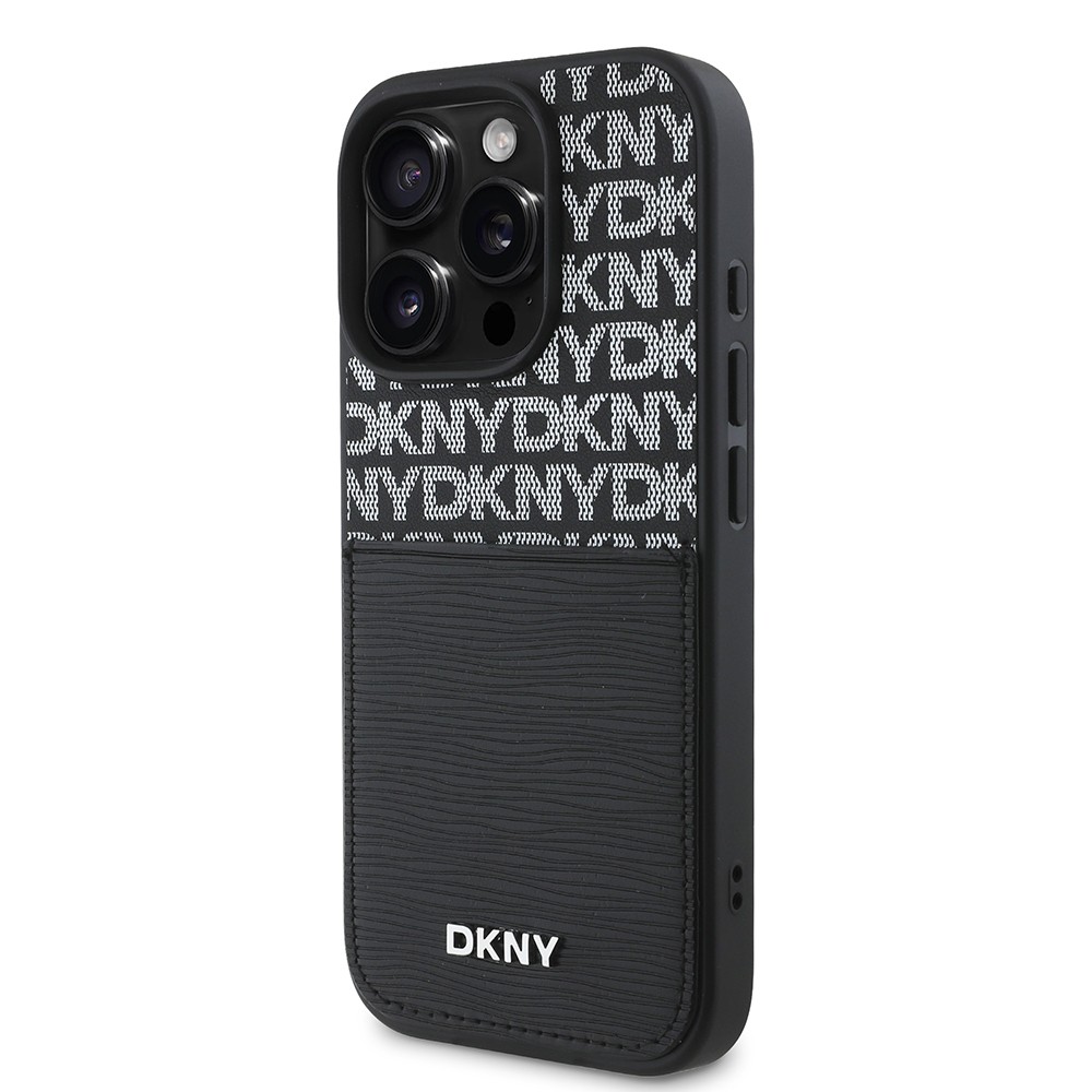 iPhone 16 Pro Max Kılıf DKNY Orjinal Lisanslı Kartlıklı 3D Yazılı Repeat Texture Pattern Kapak