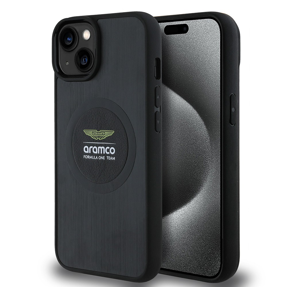Apple iPhone 14 Kılıf Aston Martin Orjinal Lisanslı M-safe Şarj Özellikli Aluminyum Arka Yüzeyli Formula One Team Baskılı Kapak