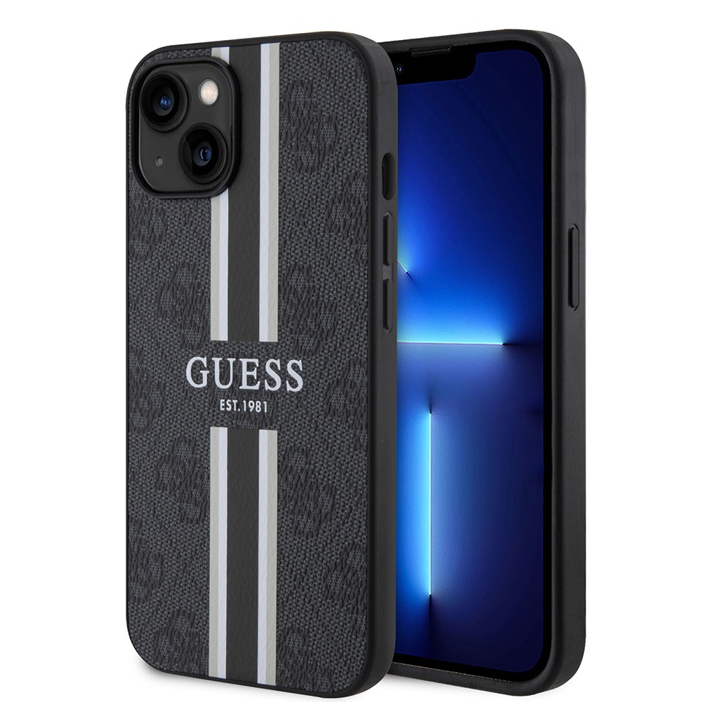 iPhone 15 Kılıf Guess Orjinal Lisanslı Magsafe Şarj Özellikli 4G Şerit Tasarımlı Printed Kılıf