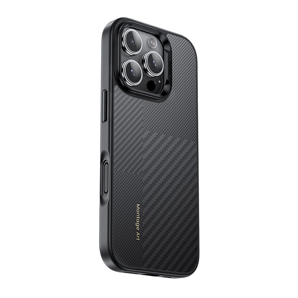 Apple iPhone 16 Pro Kılıf Karbon Fiber M-safe Şarj Özellikli Kamera Kontrol Butonlu Benks Hybrid ArmorPro Montage Kevlar Kapak