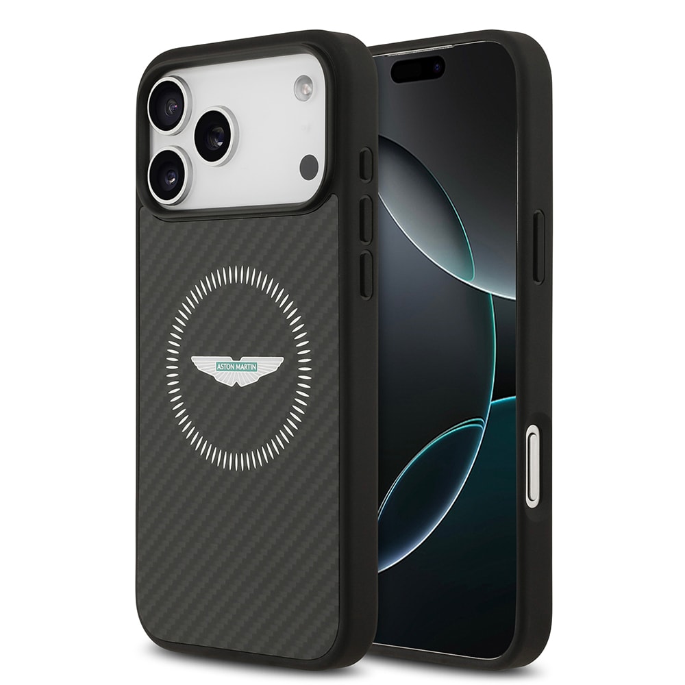 Apple iPhone 17 Pro Max Kılıf Aston Martin Orjinal Lisanslı M-safe Şarj Özellikli Karbon Fiber Kevlar Kapak