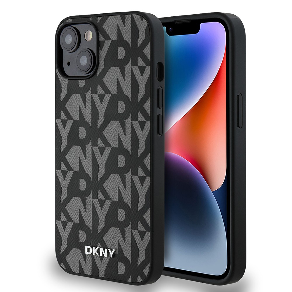 Apple iPhone 15 Kılıf DKNY Orjinal Lisanslı M-safe Şarj Özellikli 3D Yazılı Grid Pattern Kapak