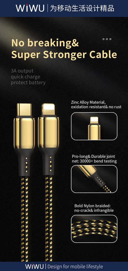 Wiwu Golden Series GD-103 Lightning To PD Data Kablo 2M