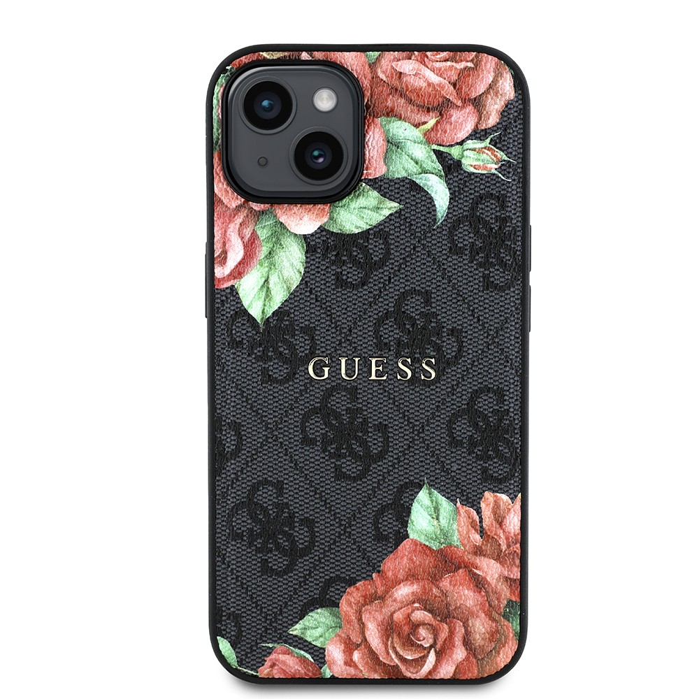 iPhone 15 Kılıf Guess Orjinal Lisanslı Magsafe Şarj Özellikli Gül Baskılı 4G Desenli Yazı Logolu Kılıf