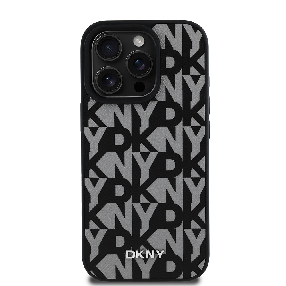 Apple iPhone 15 Pro Max Kılıf DKNY Orjinal Lisanslı M-safe Şarj Özellikli 3D Yazılı Grid Pattern Kapak