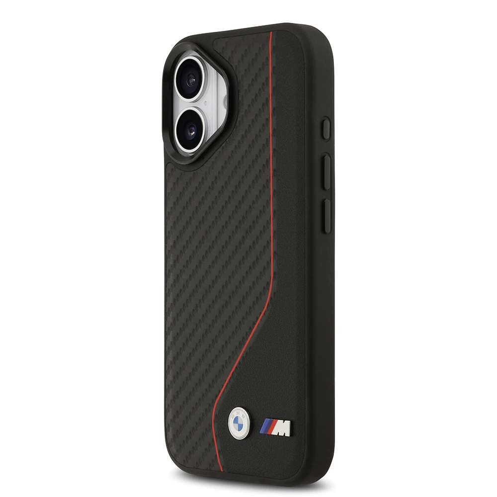 Apple iPhone 17 Kılıf BMW Orjinal Lisanslı M-safe Şarj Özellikli Metal BMW ve M Logolu PU Karbon Tasarımlı Kapak