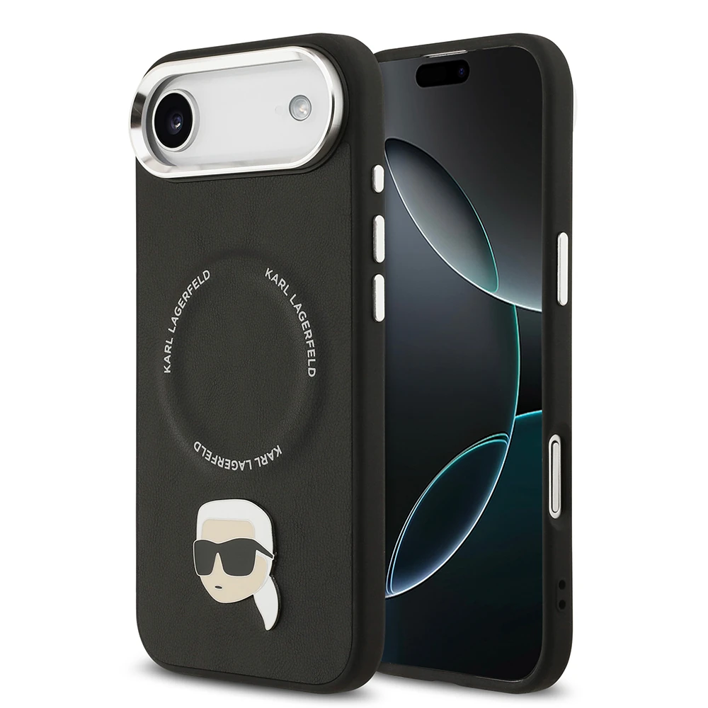 Apple iPhone 17 Air Kılıf Karl Lagerfeld Orjinal Lisanslı M-safe Şarj Özellikli Metal Kamera ve Buton Tasarımlı Karl PU Deri Kapak