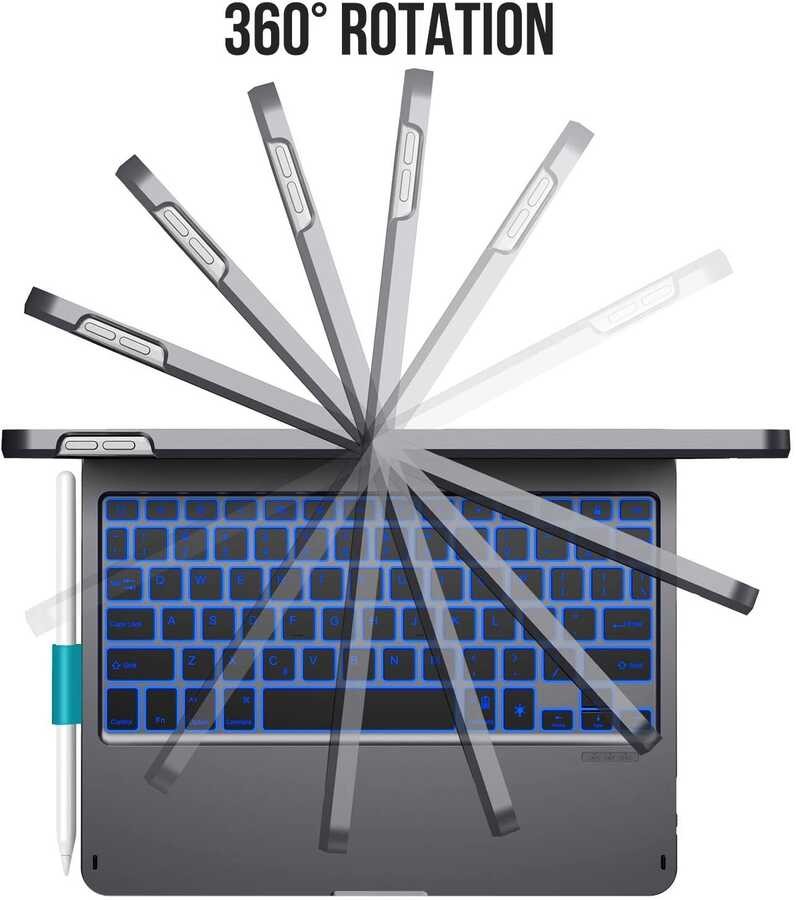 iPad 10.2 2021 (9.Nesil) Wiwu Waltz Rotating Keyboard Kablosuz Dönebilen Klavye