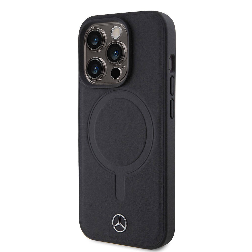 iPhone 15 Pro Kılıf Mercedes Benz Magsafe Şarj Özellikli Yumuşak Deri Orjinal Lisanslı Kılıf