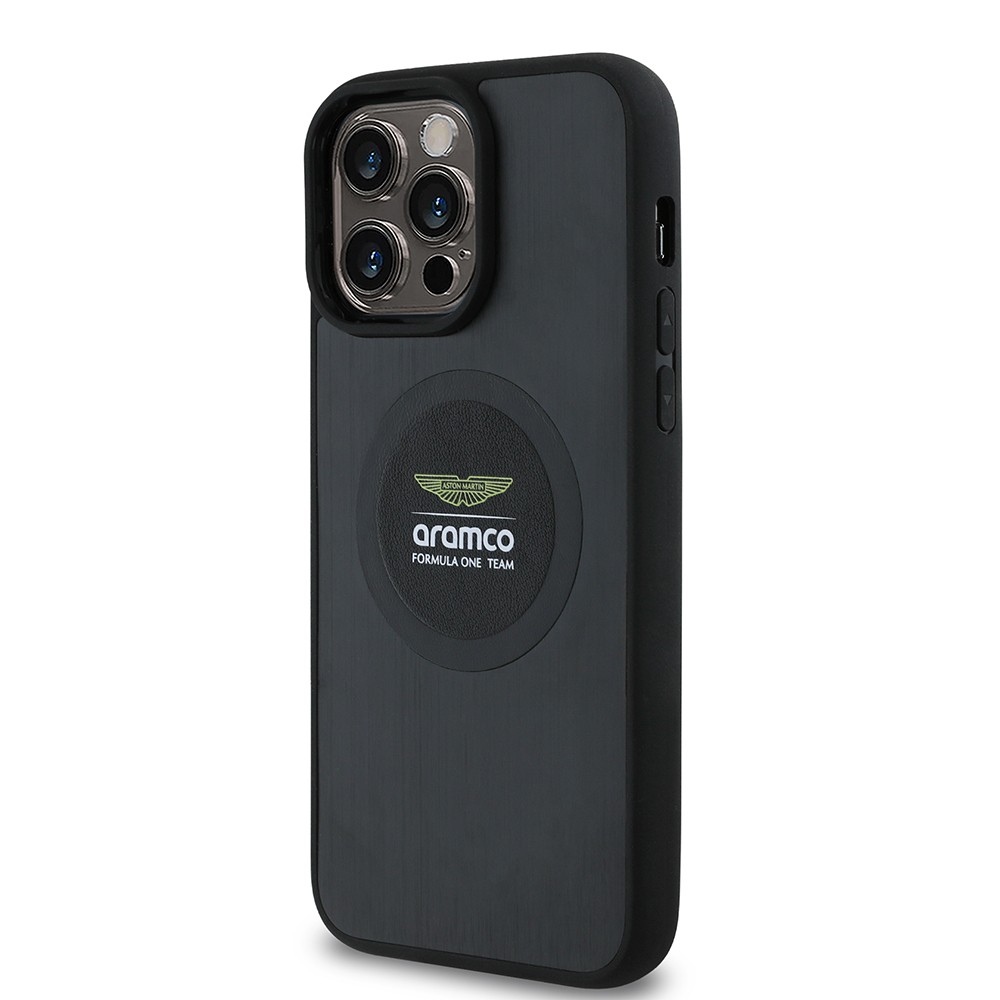 Apple iPhone 14 Pro Max Kılıf Aston Martin Orjinal Lisanslı M-safe Şarj Özellikli Aluminyum Arka Yüzeyli Formula One Team Baskılı Kapak