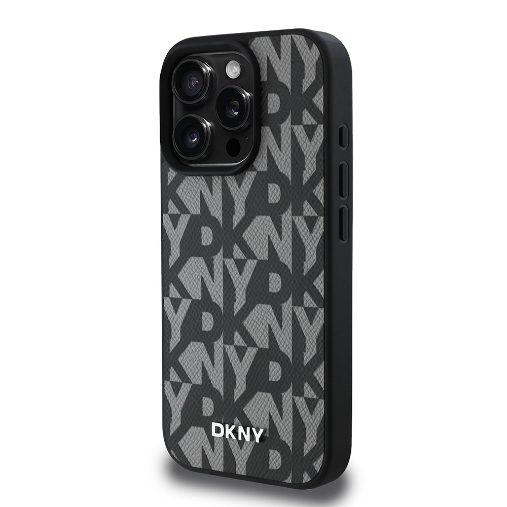 Apple iPhone 15 Pro Max Kılıf DKNY Orjinal Lisanslı M-safe Şarj Özellikli 3D Yazılı Grid Pattern Kapak