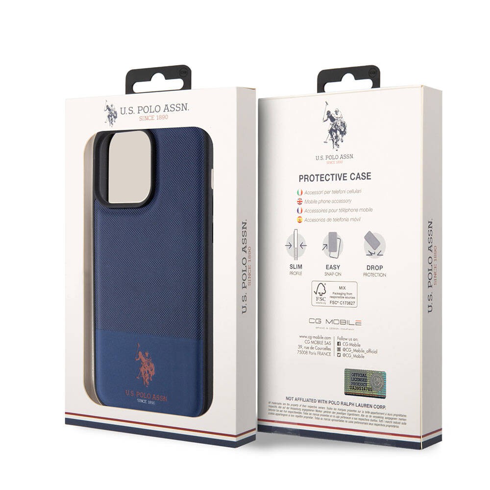 iPhone 15 Pro Max Kılıf U.S. Polo Assn. Orjinal Lisanslı Suni Deri Arka Yüzey Baskı Logolu Örgü Desenli Kılıf