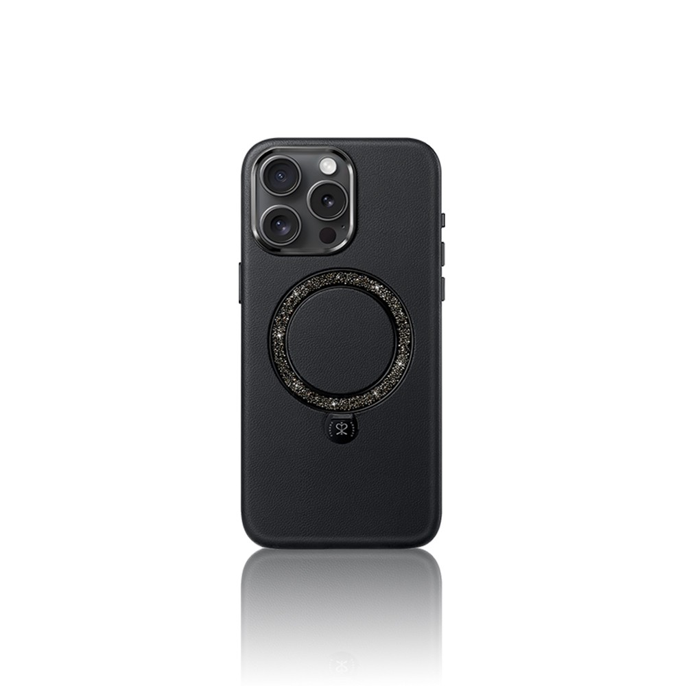 Apple iPhone 16 Pro Max Kılıf Magsafe Şarj Özellikli Standlı Suni Deri Tasarımlı Pynana Dancing Circle Serisi Kapak