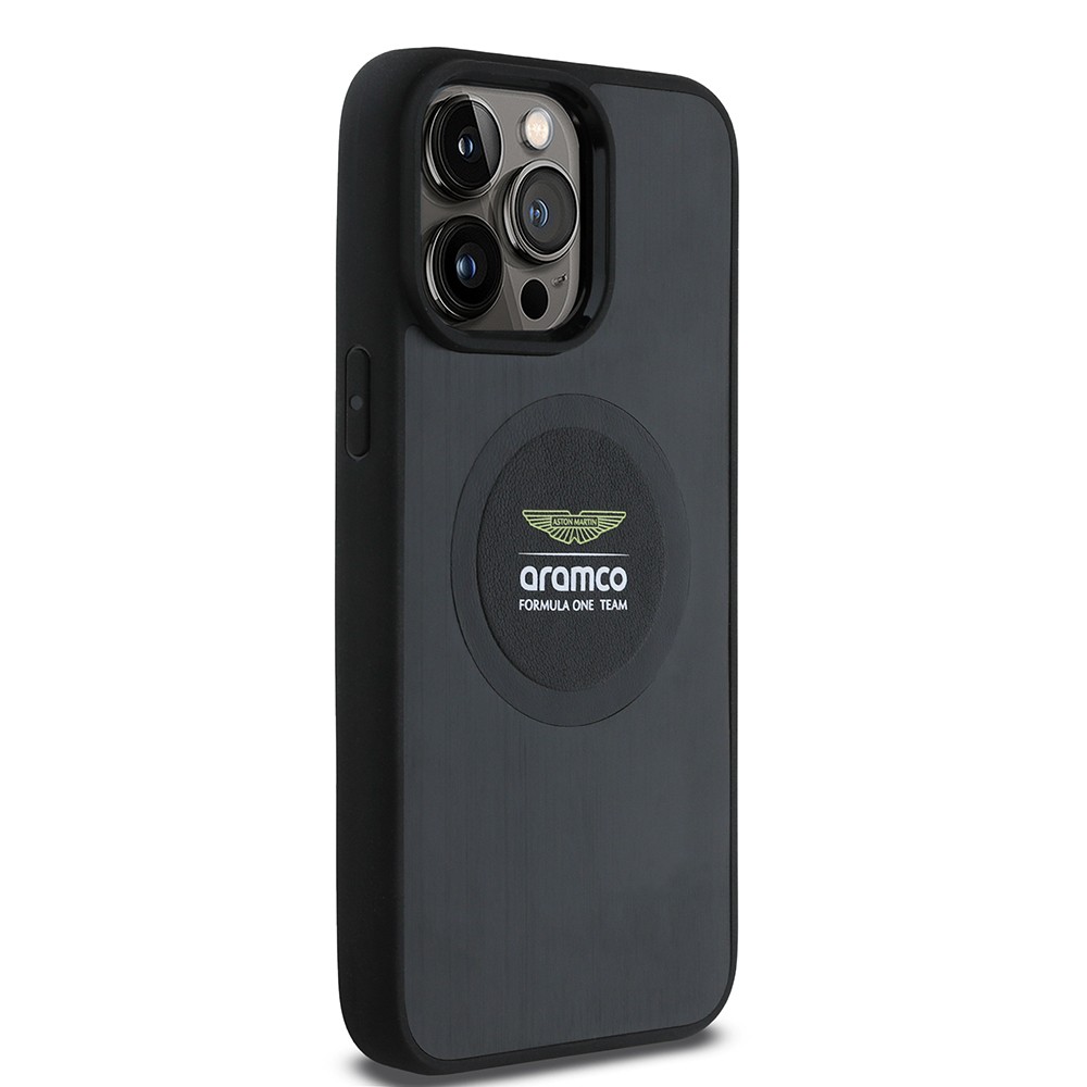 Apple iPhone 14 Pro Max Kılıf Aston Martin Orjinal Lisanslı M-safe Şarj Özellikli Aluminyum Arka Yüzeyli Formula One Team Baskılı Kapak