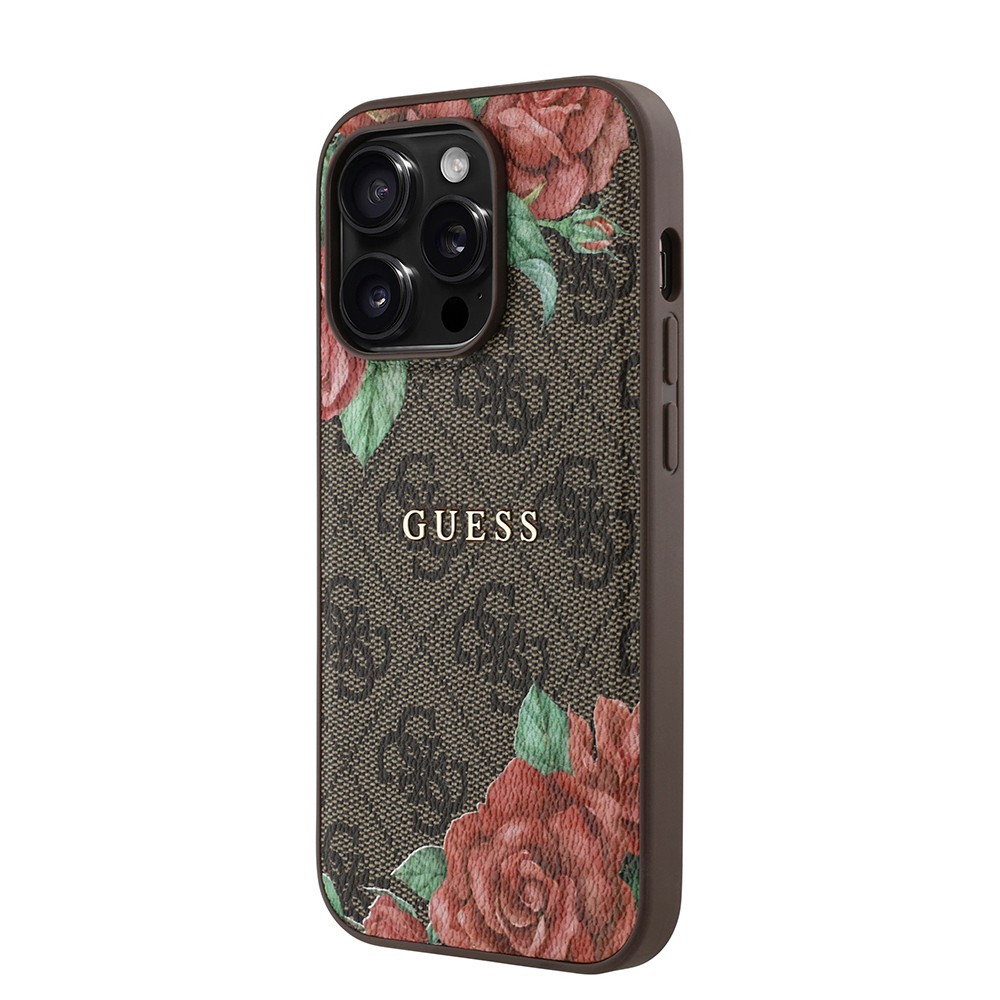 iPhone 14 Pro Max Kılıf Guess Orjinal Lisanslı Magsafe Şarj Özellikli Gül Baskılı 4G Desenli Yazı Logolu Kılıf