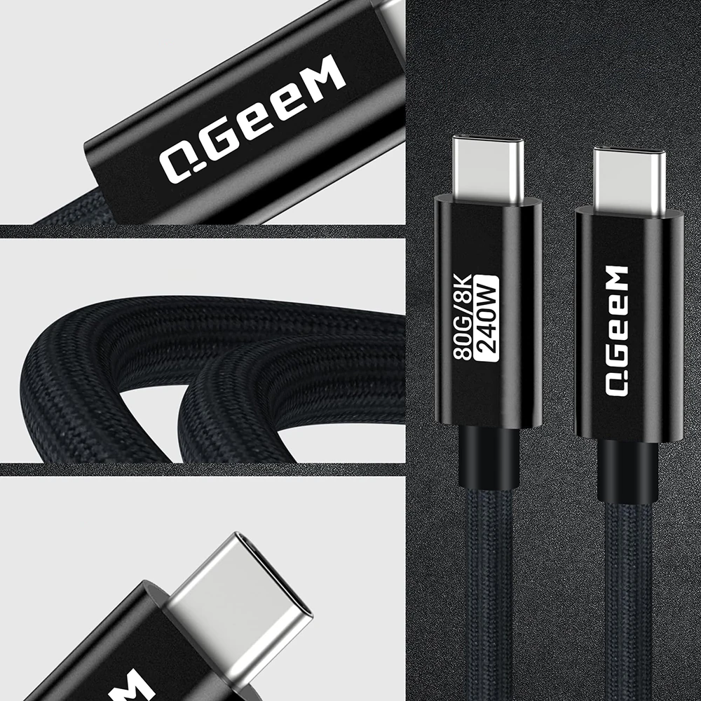 Qgeem QG05 Type-C to Type-C USB5 PD Data Kablosu 240W 80Gbps 8K@60Hz 1.2 Metre