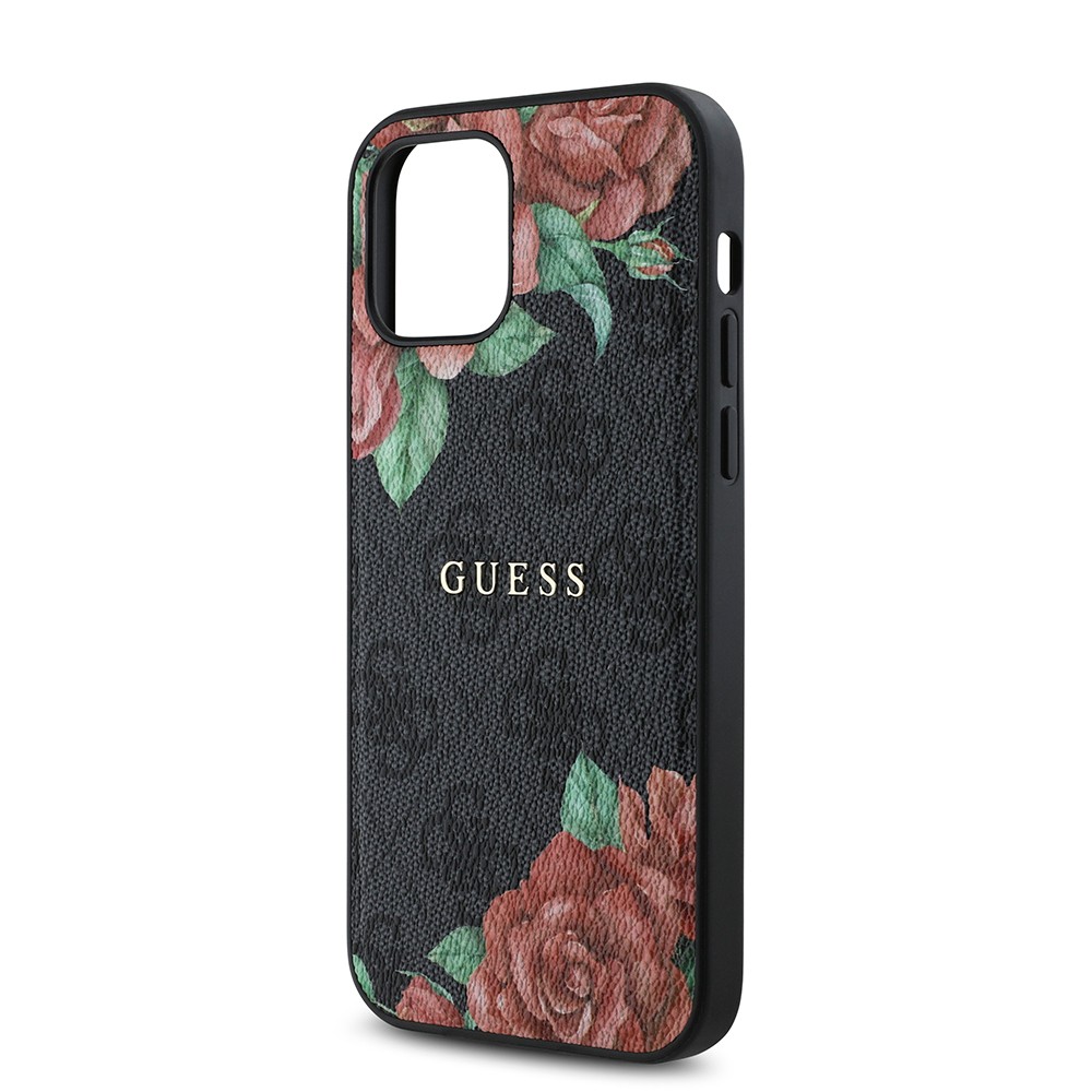 iPhone 12 Pro Kılıf Guess Orjinal Lisanslı Magsafe Şarj Özellikli Gül Baskılı 4G Desenli Yazı Logolu Kılıf
