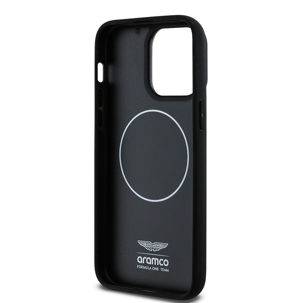 Apple iPhone 14 Pro Max Kılıf Aston Martin Orjinal Lisanslı M-safe Şarj Özellikli Aluminyum Arka Yüzeyli Formula One Team Baskılı Kapak