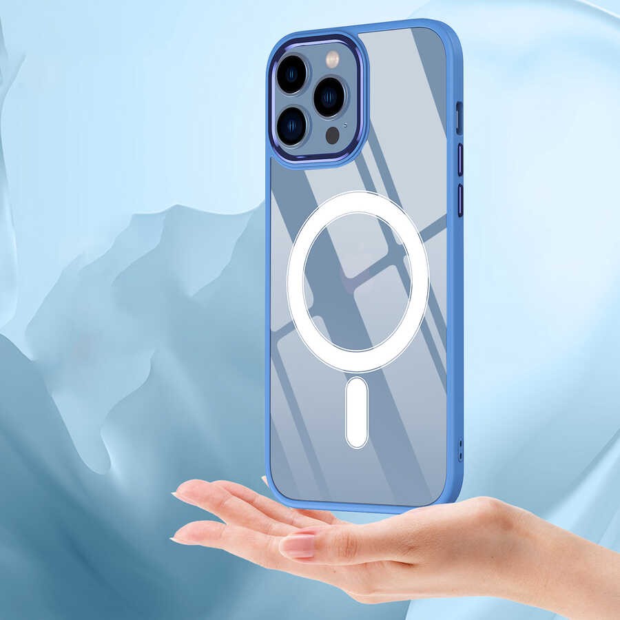iPhone 13 Pro Kılıf Wireless Şarj Özellikli Zore Krom Magsafe Silikon Kılıf