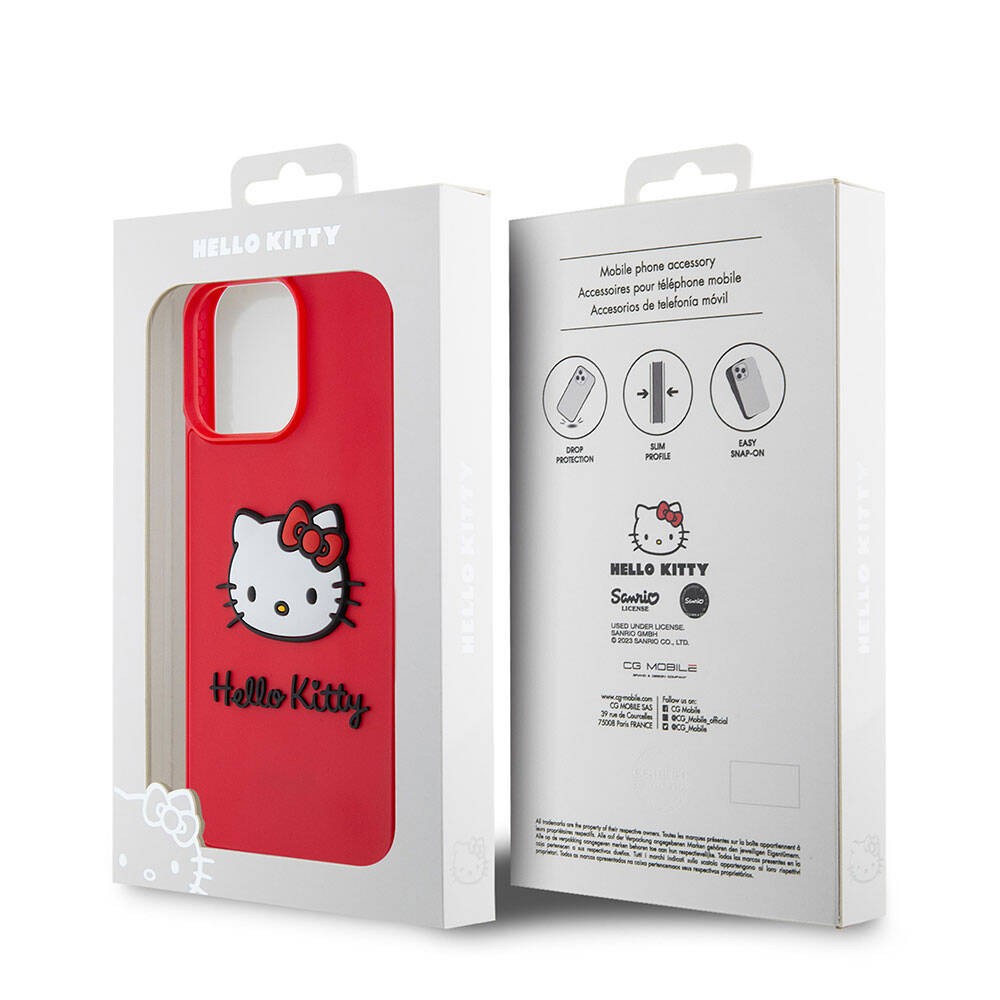 iPhone 15 Pro Kılıf Hello Kitty Orjinal Lisanslı Yazı ve İkonik Logolu 3D Rubber Kitty Head Kılıf