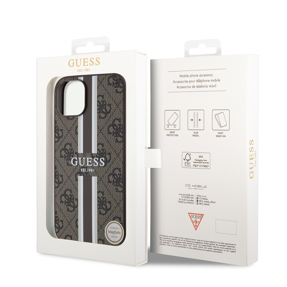 iPhone 15 Kılıf Guess Orjinal Lisanslı Magsafe Şarj Özellikli 4G Şerit Tasarımlı Printed Kılıf