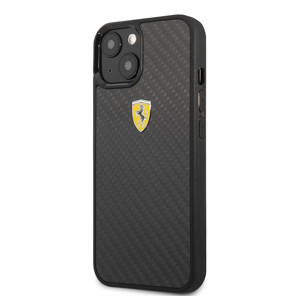 Apple iPhone 13 Mini Kılıf Ferrari Orjinal Lisanlı Klasik Metal Logolu Karbon Dizayn Kapak